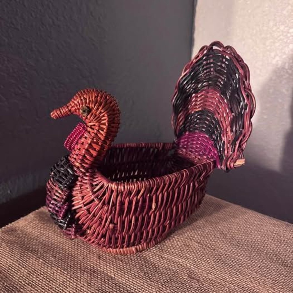 Rattan Boho Woven Turkey Basket Thanksgiving | Grandmacore Decor